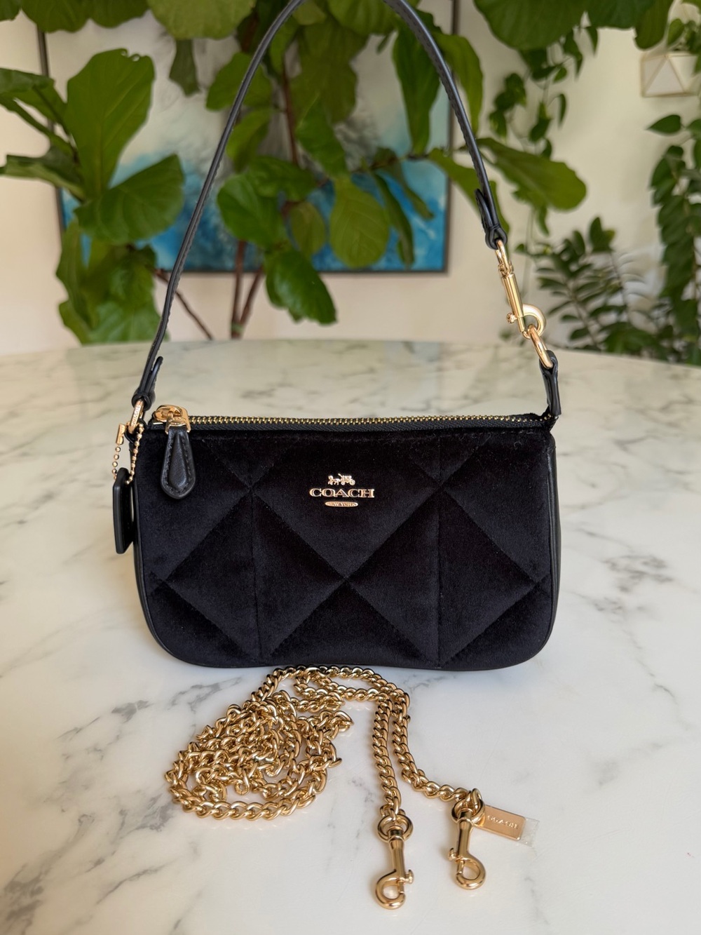 Coach Nolita 19 with Quilting in Black Velvet CP247 & Gold Crossbody Chain